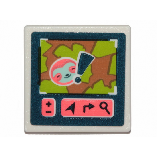 Road Sign 2 x 2 Square with Open O Clip with Screen with Coral Sloth Head and Dark Blue Exclamation Mark Pattern (Sticker) - Set 41424