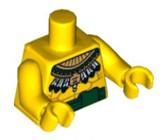 Torso Bare Chest with Muscles Outline, Green Sash and Aztec Feather Necklace Pattern / Yellow Arms / Yellow Hands