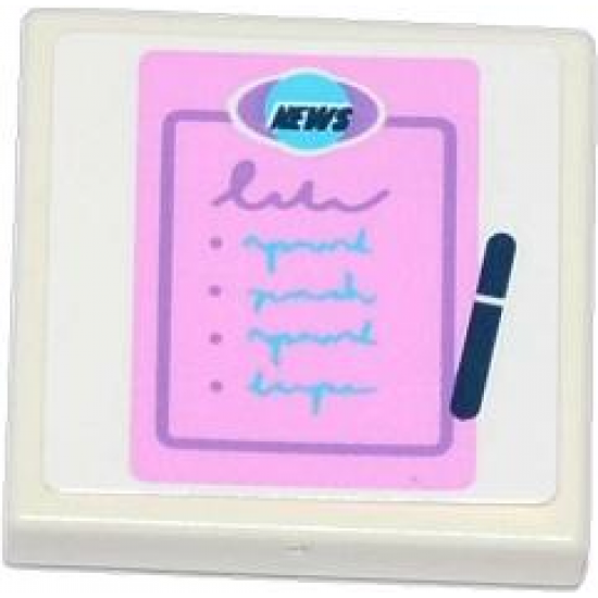 Tile 2 x 2 with 'NEWS' Notepad and Pen Pattern (Sticker) - Set 41056