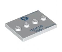 Tile, Modified 3 x 4 with 4 Studs in Center with 'TEAM GB' and Olympic Rings Pattern