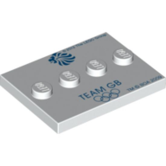 Tile, Modified 3 x 4 with 4 Studs in Center with 'TEAM GB' and Olympic Rings Pattern