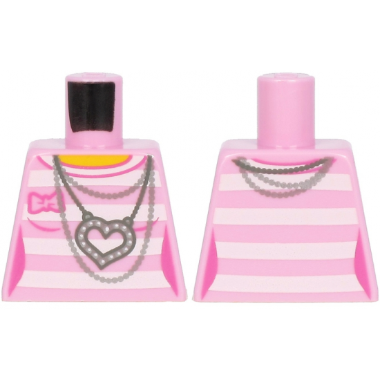 Torso Female Outline Shirt with White Stripes, Silver Chains and Heart Necklace Pattern