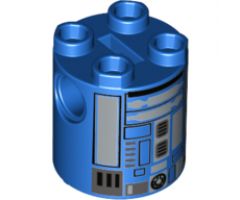 Brick, Round 2 x 2 x 2 Robot Body with Dark Blue Lines and Silver Pattern (Imperial Astromech)