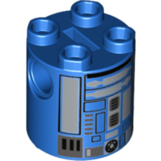 Brick, Round 2 x 2 x 2 Robot Body with Dark Blue Lines and Silver Pattern (Imperial Astromech)