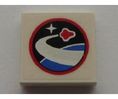 Tile 2 x 2 with Red Flying Shuttle over Blue Planet Pattern (Sticker) - Sets 10213 / 10231
