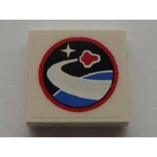 Tile 2 x 2 with Red Flying Shuttle over Blue Planet Pattern (Sticker) - Sets 10213 / 10231