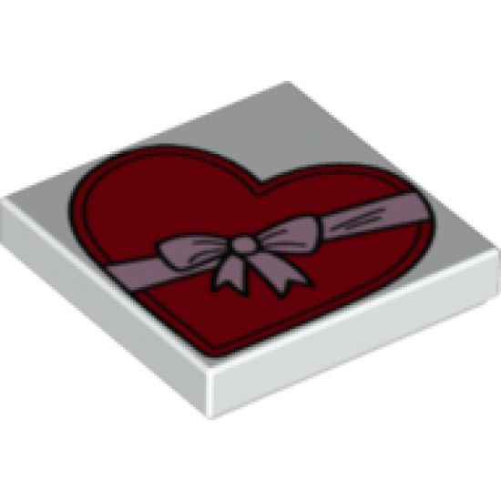 Tile 2 x 2 with Red Heart Present / Gift Box with Bright Pink Ribbon with Bow Pattern