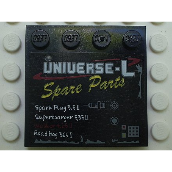 Tile, Modified 4 x 4 with Studs on Edge with 'UNIVERSE-L Spare Parts' and Price List Pattern (Sticker) - Set 5980