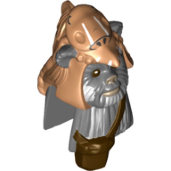 Minifigure, Head, Modified SW Ewok with Medium Nougat Skull Hat and Dark Brown Pouch Pattern