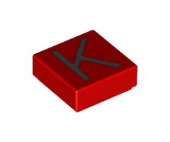 Tile 1 x 1 with Silver Capital Letter K Pattern