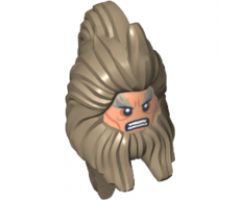 Minifigure, Head, Modified Beorn with Beard and Long Hair, Nougat Face with White Pupils and Bared Teeth Pattern