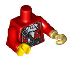 Torso Pirate Captain with White Ruffled Shirt, Brown Belt and Shoulder Strap Pattern/ Red Arms / Yellow Hand Right / Pearl Gold Hook Left