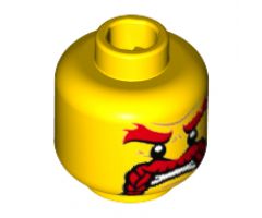 Minifigure, Head Red Thick Eyebrows and Braided Moustache, Angry Expression Pattern - Hollow Stud