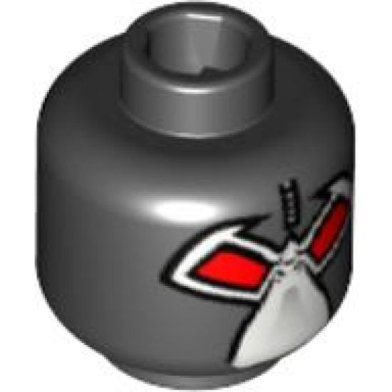 Minifigure, Head Alien with Wrestler Mask with Large Red Eyes, Green Hoses on Back Pattern (Bane) - Blocked Open Stud