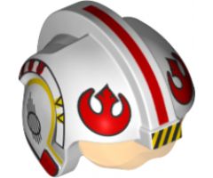 Minifigure, Headgear Helmet SW Rebel Pilot with Trans-Orange Visor and Red Stripe and Rebel Logo Pattern (Luke)