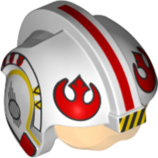 Minifigure, Headgear Helmet SW Rebel Pilot with Trans-Orange Visor and Red Stripe and Rebel Logo Pattern (Luke)