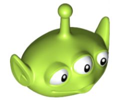 Minifigure, Head, Modified Alien with Antenna and Three Eyes, White Glints in Black Pupils Pattern