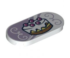 Tile, Round 2 x 4 Oval with Layer Cake on Lavender Background with Filigree Pattern