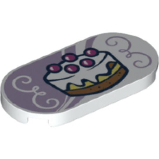 Tile, Round 2 x 4 Oval with Layer Cake on Lavender Background with Filigree Pattern