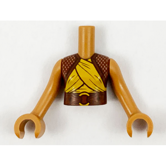 Mini Doll, Torso Girl Reddish Brown Shrug and Belt, Yellow Wrapping Pattern, Medium Nougat Arms with Hands