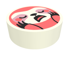 Tile, Round 1 x 1 with Coral Sloth with White Face, Bright Pink Around Eyes Pattern