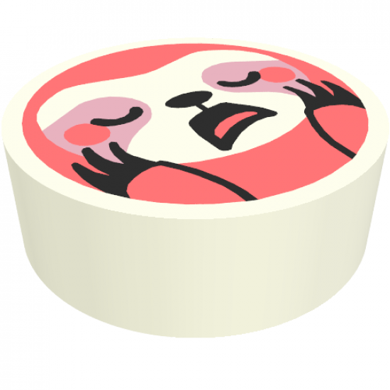 Tile, Round 1 x 1 with Coral Sloth with White Face, Bright Pink Around Eyes Pattern
