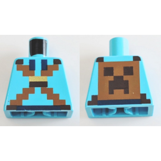 Torso Pixelated Hoodie with Ties and Crossed Straps on Front, Backpack with Creeper Face on Back Pattern