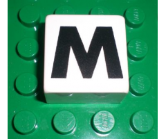 Duplo, Tile 2 x 2 x 1 with Black Capital Letter M Pattern