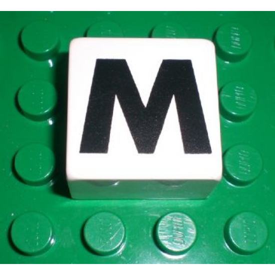 Duplo, Tile 2 x 2 x 1 with Black Capital Letter M Pattern
