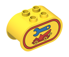 Duplo, Brick 2 x 4 x 2 Rounded Ends with Tool and Tow Truck Pattern