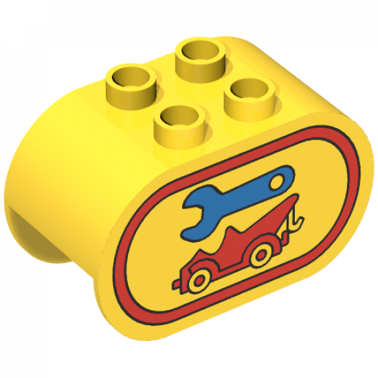 Duplo, Brick 2 x 4 x 2 Rounded Ends with Tool and Tow Truck Pattern