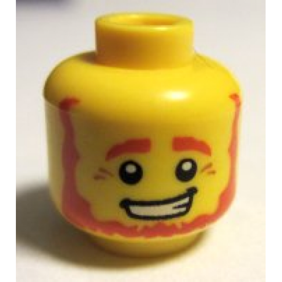 Minifigure, Head Beard Brown, Bushy Eyebrows, White Pupils and Pensive Smile with Teeth Pattern - Blocked Open Stud