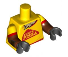 Torso Red Trim and 'LUIGI'S PIZZA', Straw Chest Pattern / Reddish Brown Arms with Patches and Yellow Short Sleeves Pattern / Black Hands