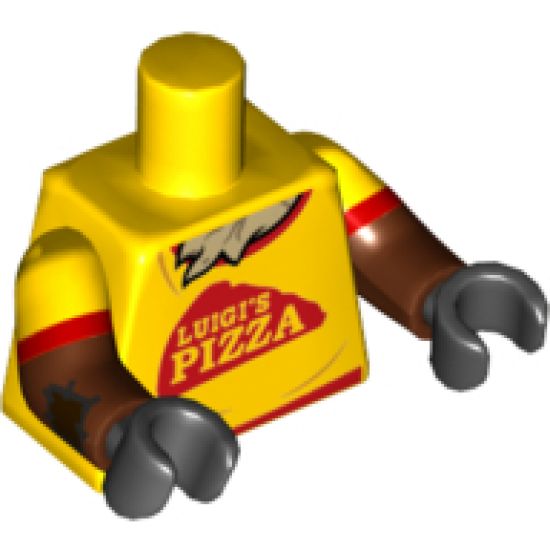 Torso Red Trim and 'LUIGI'S PIZZA', Straw Chest Pattern / Reddish Brown Arms with Patches and Yellow Short Sleeves Pattern / Black Hands