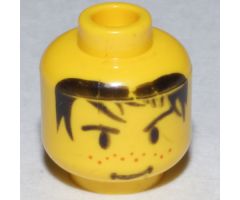 Minifigure, Head Male Spiky Black Hair, Nose Freckles and Smirk Pattern - Blocked Open Stud