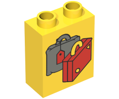 Duplo, Brick 1 x 2 x 2 with Suitcases Red and Dark Gray Pattern