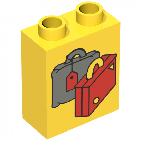 Duplo, Brick 1 x 2 x 2 with Suitcases Red and Dark Gray Pattern