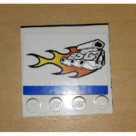 Tile, Modified 4 x 4 with Studs on Edge with Engine, Flame and 'BSC' Pattern Model Right Side (Sticker) - Set 8154