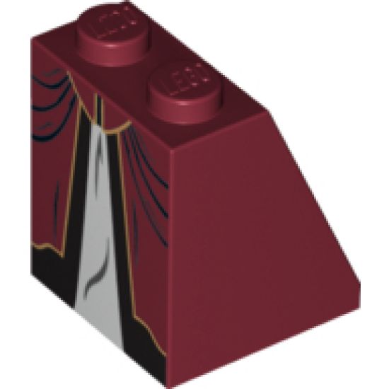Slope 65 2 x 2 x 2 with Bottom Tube with Minifigure Dress/Skirt/Robe, White Panel with Black and Gold Trim Pattern