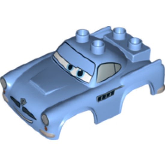Duplo, Vehicle Car Body 2 Top Studs and 2 Rear Studs with Cars Finn McMissile Pattern