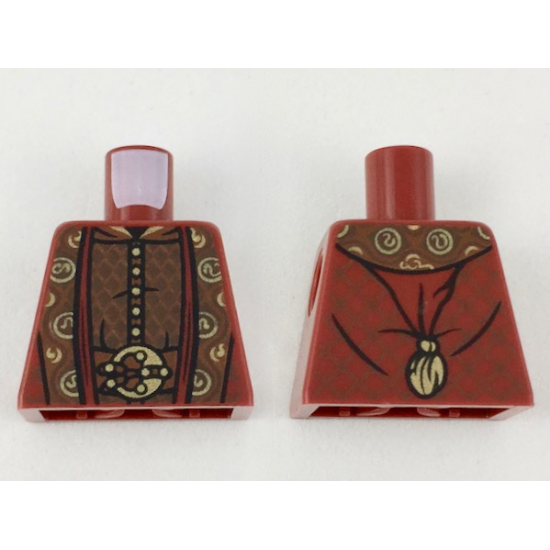 Torso Ornate Robe with Long Scarves, Gold, Reddish Brown and Dark Brown Details Pattern