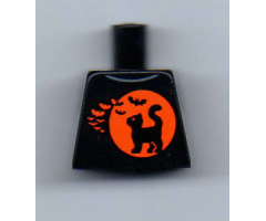 Torso Black Cat on Orange Moon Background and Bats Pattern (BAM)
