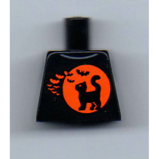 Torso Black Cat on Orange Moon Background and Bats Pattern (BAM)