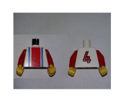 Torso Soccer Vertical Striped Red/Blue and No. 4 Back Pattern / Red Arms / Yellow Hands