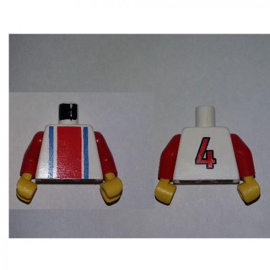 Torso Soccer Vertical Striped Red/Blue and No. 4 Back Pattern / Red Arms / Yellow Hands