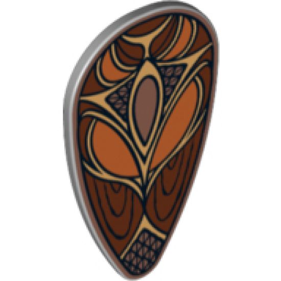 Minifigure, Shield Ovoid with Dark Orange, Dark Brown and Gold Pattern
