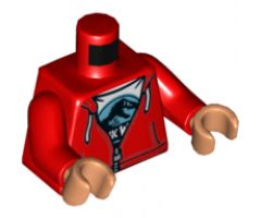 Torso Hoodie with White Drawstrings, Silver Zipper and White Jurassic World Logo T-Shirt Pattern / Red Arms / Nougat Hands