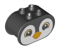 Duplo, Brick 2 x 4 x 2 Rounded Ends with Penguin Face Pattern
