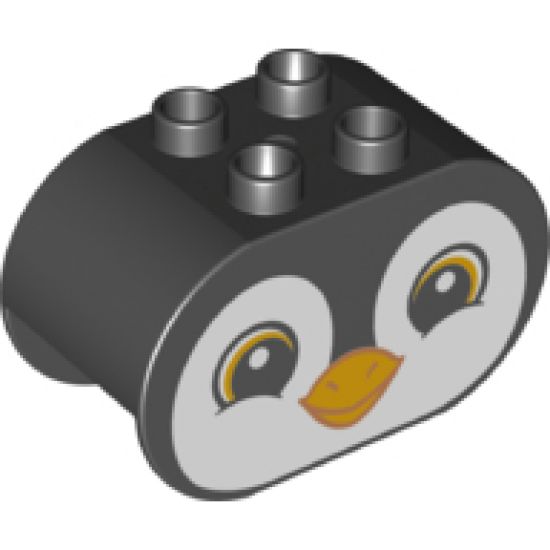Duplo, Brick 2 x 4 x 2 Rounded Ends with Penguin Face Pattern