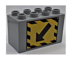 Duplo, Brick 2 x 4 x 2 with Black Diagonal Arrow and Black Stripe Border on Yellow (Detour) Pattern